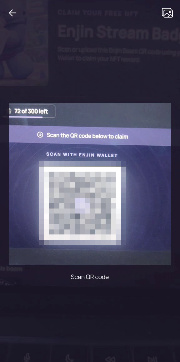 Scanning a Beam QR code with the Enjin Wallet scanner