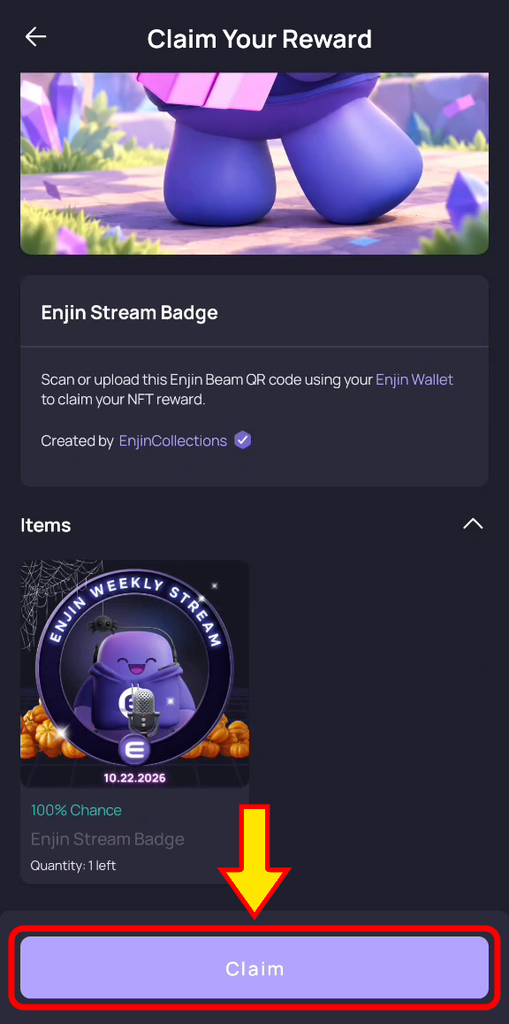 Claim Your Reward screen with the Claim button